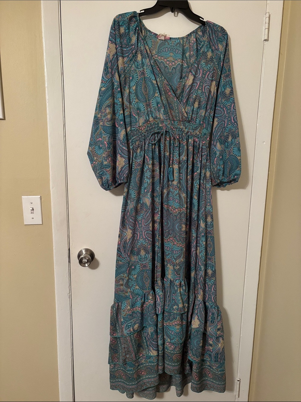 Teal Paisley Maxi Dress with Tie Waist